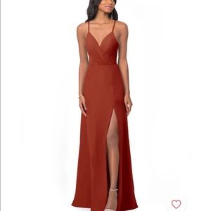 Azazie bridesmaid dress in the color Rust